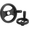 Kipp Handwheel, 2-spoke plastic, Dia. 129, bore 12, key 4 mm. Revol. grip. K0725.5130X12